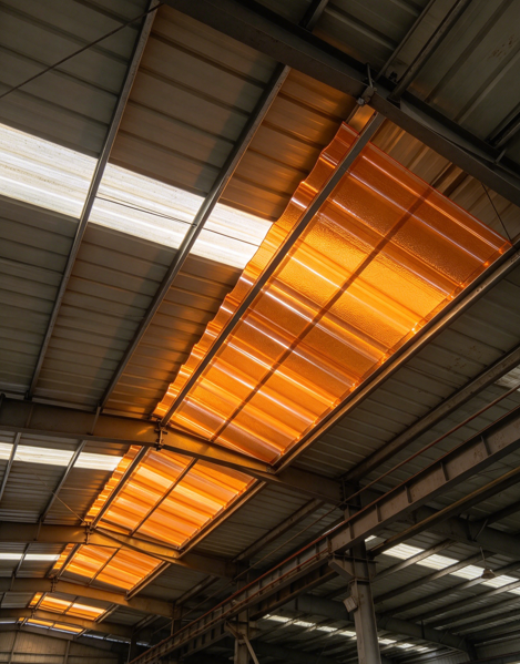 Orange PC Corrugated Jieguang Sheet, Strip Orange Peel Textured Polycarbonate Roof Tile Anti-Glare Daylighting