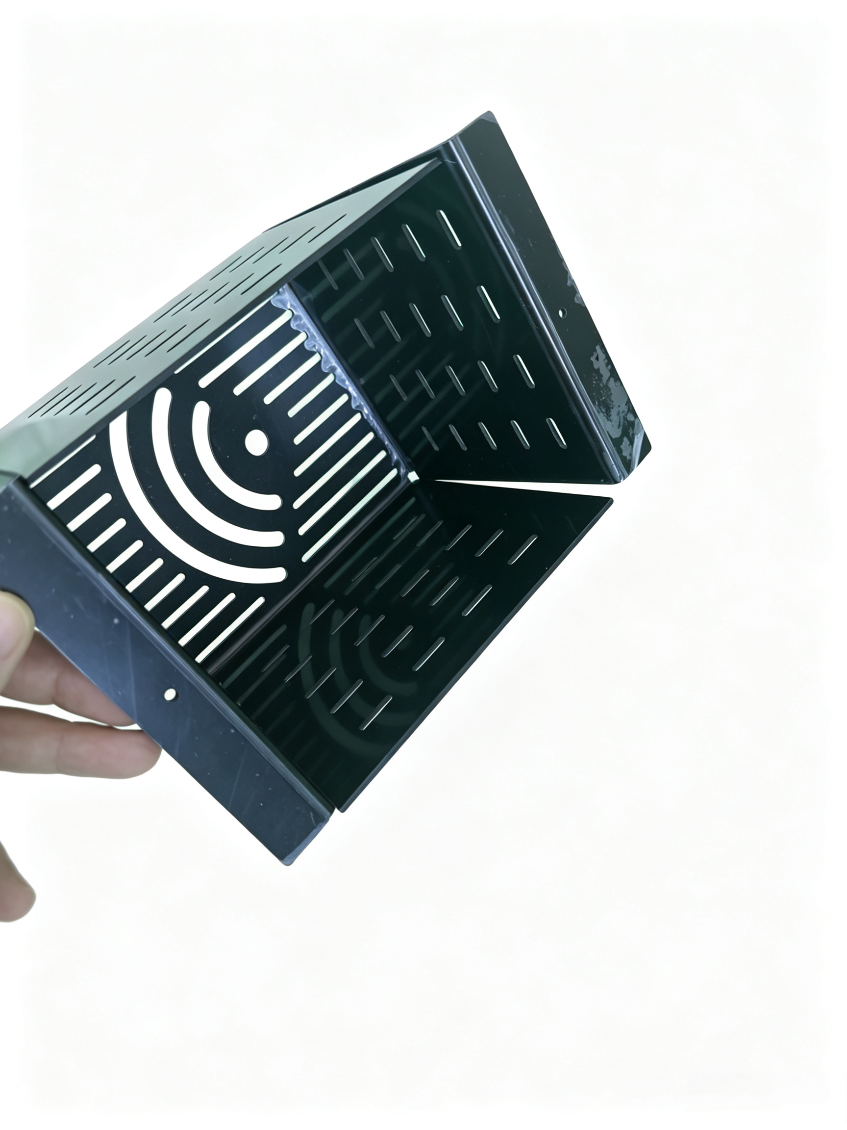 Black Glossy Acrylic Enclosure with Laser Vent Cutouts, Assembled Acrylic Equipment Housing Box