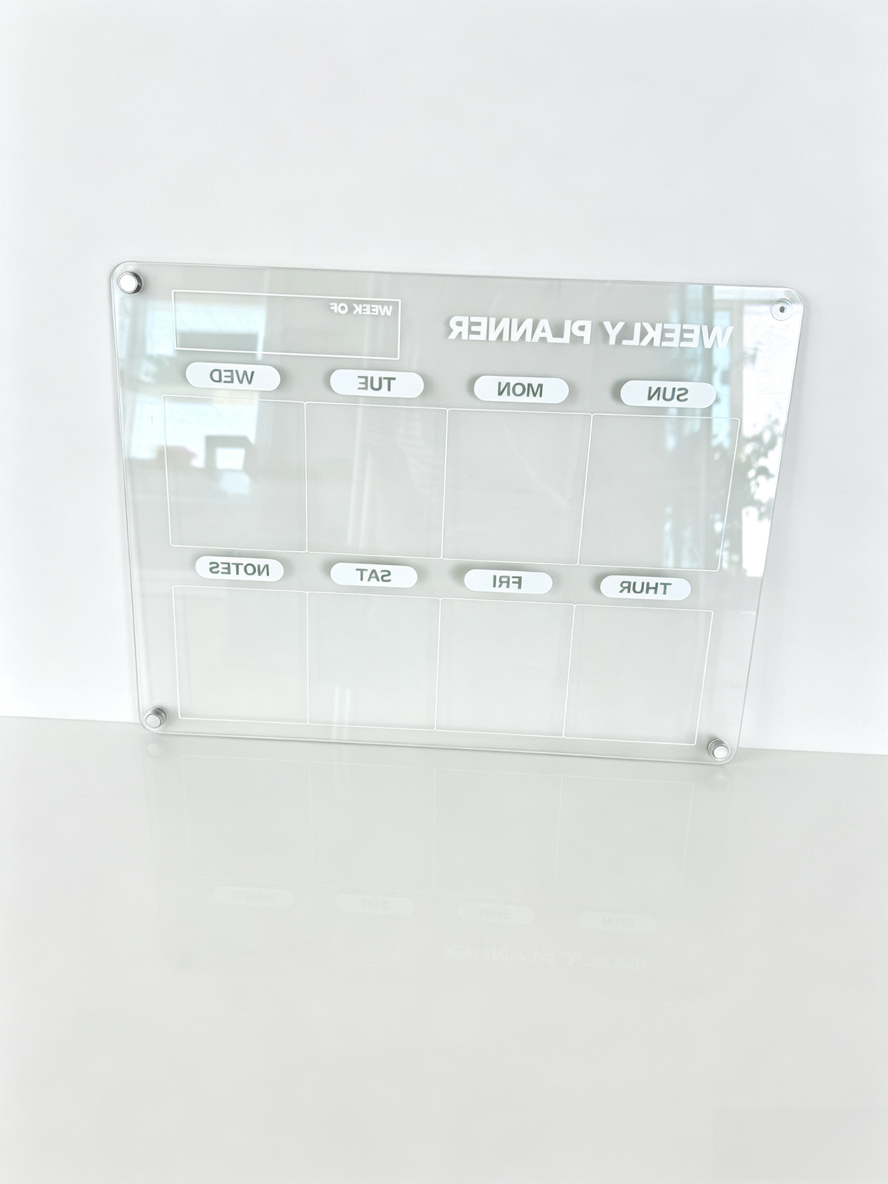 Clear Acrylic Weekly Planner Board, Dry Erase Acrylic Wall Calendar with Stand-off Mounts